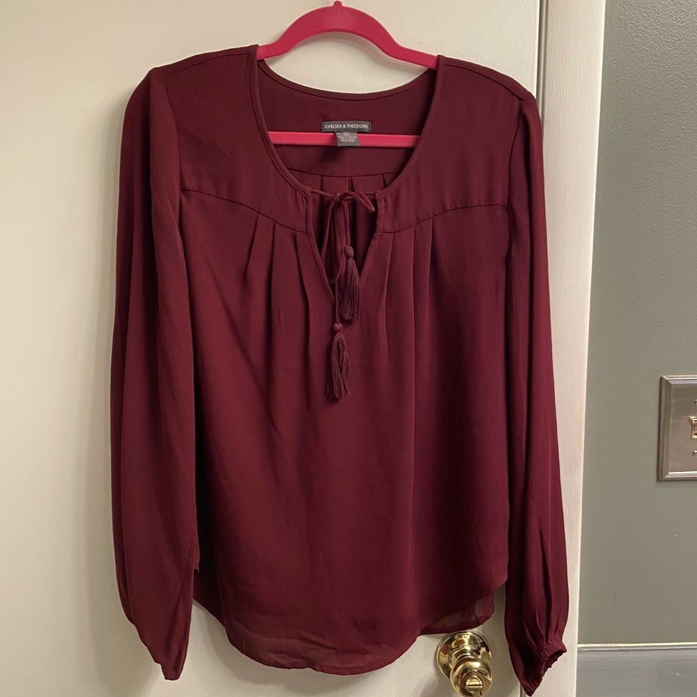 Burgundy tassel tie blouse